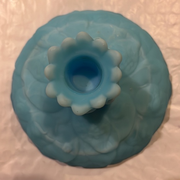 A Pair of Fenton Satin Blue Candle Holder - Picture 2 of 7